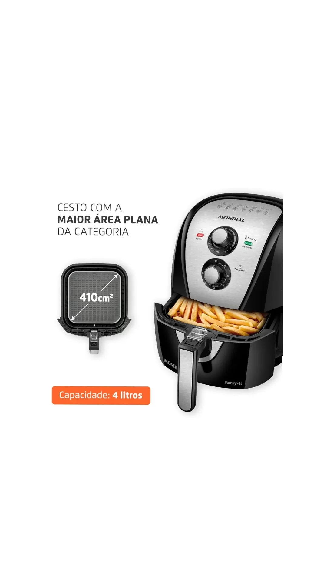 Fritadeira Elétrica sem Óleo/Air Fryer Mondial Family AFN-40-BI Preto 4L com Timer